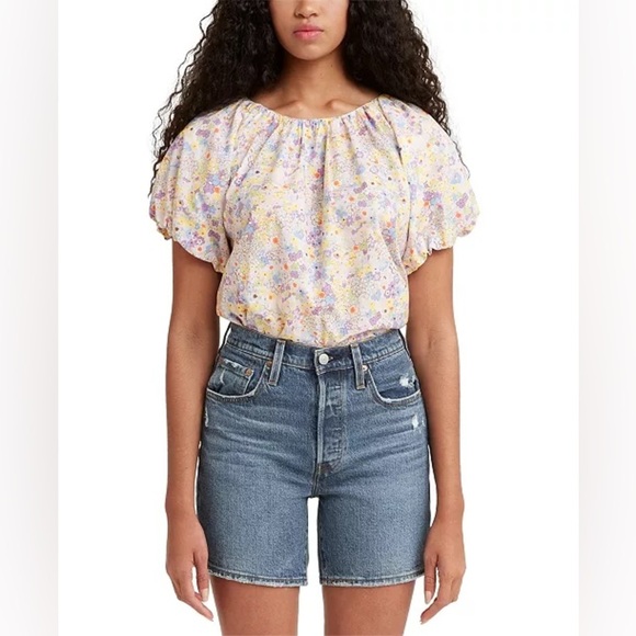 Levi's Women's Akiko Floral Puff Sleeve Top Sz Large - Picture 1 of 5